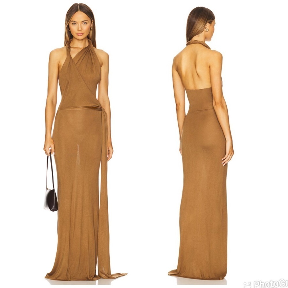 Aya Muse Halter Maxi Dress in Tigers Eye